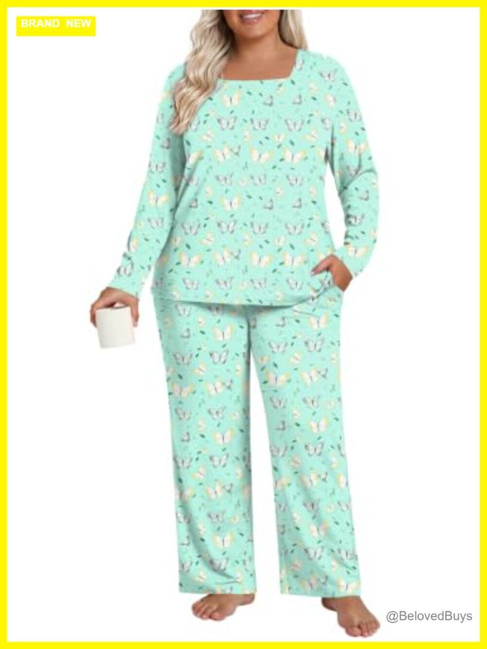Plus Size Pajama Set 2 Piece Lounge Set Long Sleeve Pockets Soft Rayon
